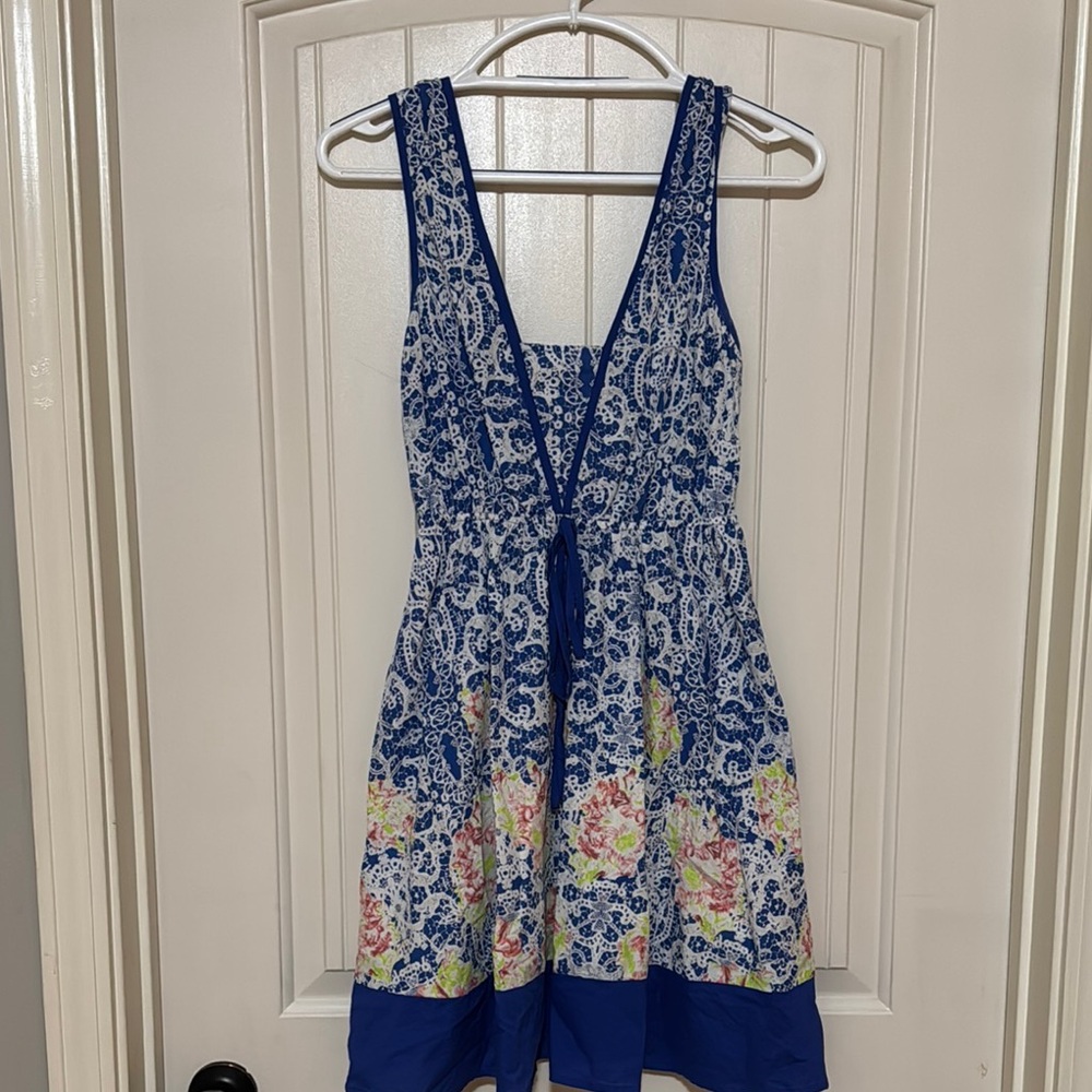 Umgee Blue Plunge Neck Sleeveless Sundress